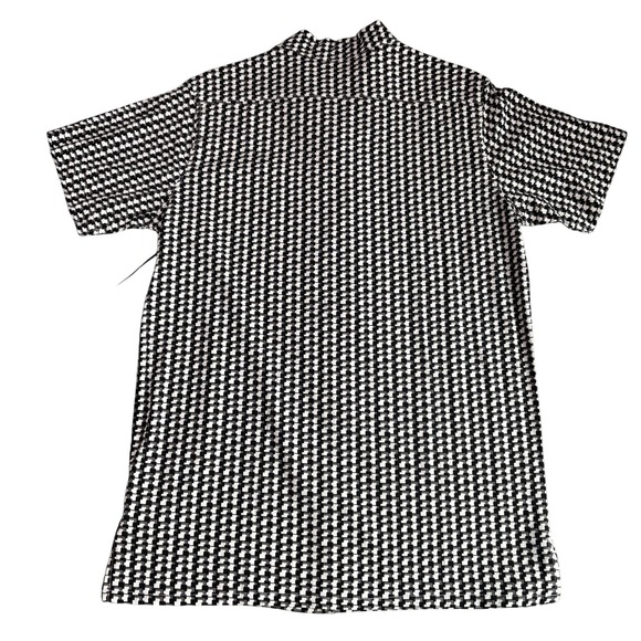 NWT Free Planet Mens Medium Houndstooth Button UpShirt Black/Grey Short Sleeve - Picture 3 of 6